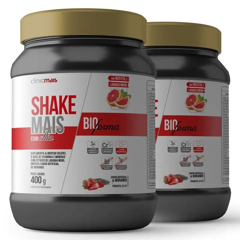 Kit 2 Shake Bioforma Com Chia Clinicmais Morango 400g