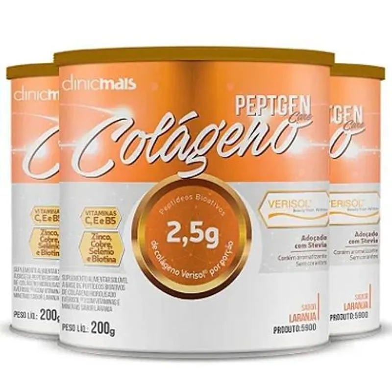 Kit 3 Colágeno Verisol Clinicmais 200g Laranja