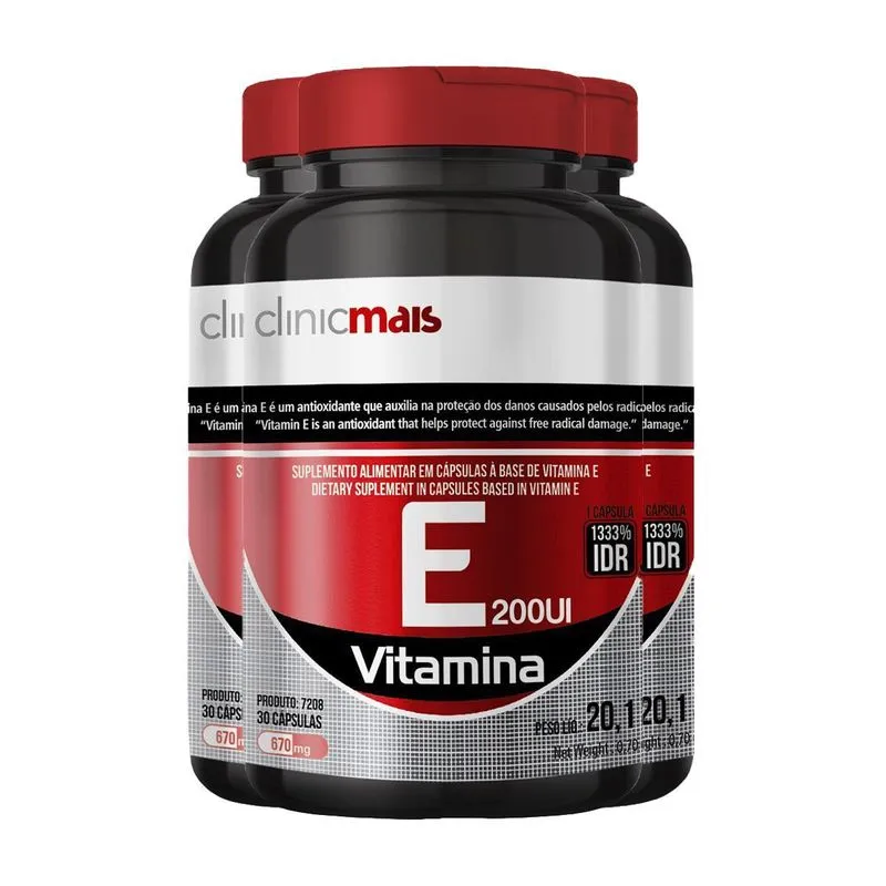 Kit 3 Vitamina E 200ui 670mg Clinicmais 30 Cápsulas