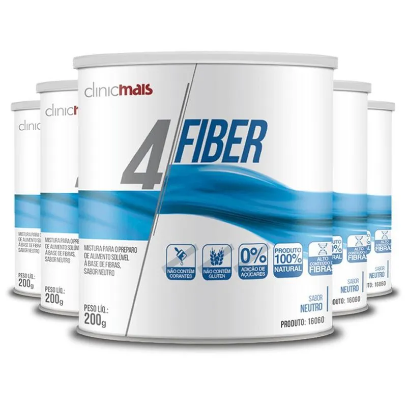 Kit 5 4 Fiber Fibras Solúveis Clinicmais 200g Neutro
