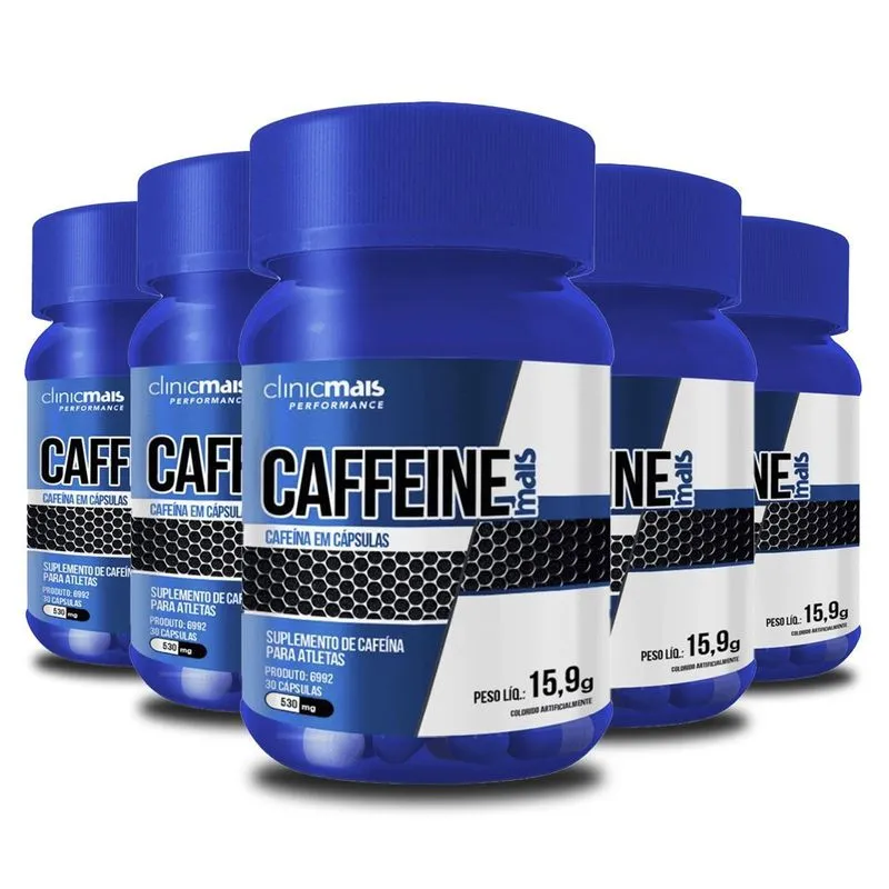 Kit 5 Cafeína Caffeine Clinicmais 30 Cápsulas