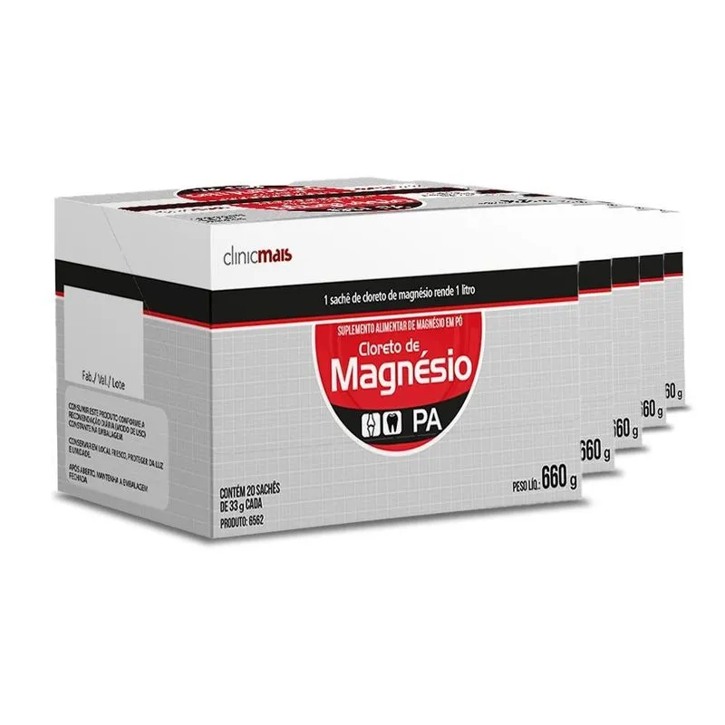 Kit 5 Cloreto De Magnésio P.a Clinicmais 20 Sachês