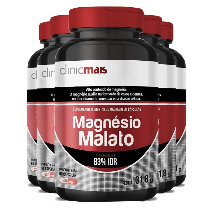 Kit 5 Magnésio Malato Clinicmais 60 Capsulas