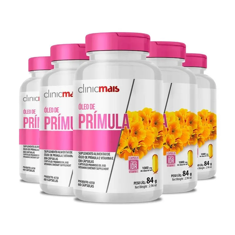 Kit 5 Óleo De Prímula 1000mg Clinicmais 60 Cápsulas