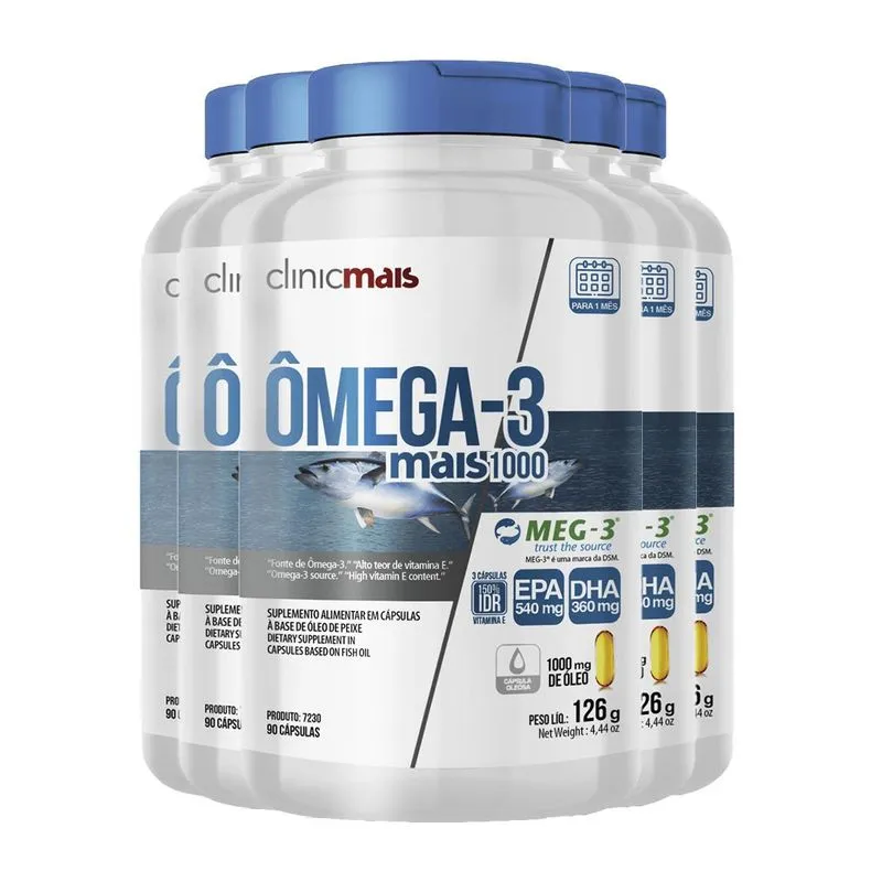 Kit 5 Ômega 3 Mais 1000mg Clinicmais 90 Cápsulas