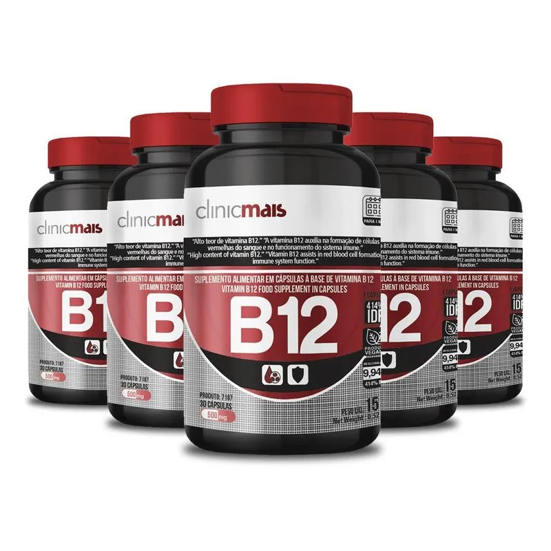 Kit 5 Vitamina B12 500mg Clinicmais 30 Cápsulas