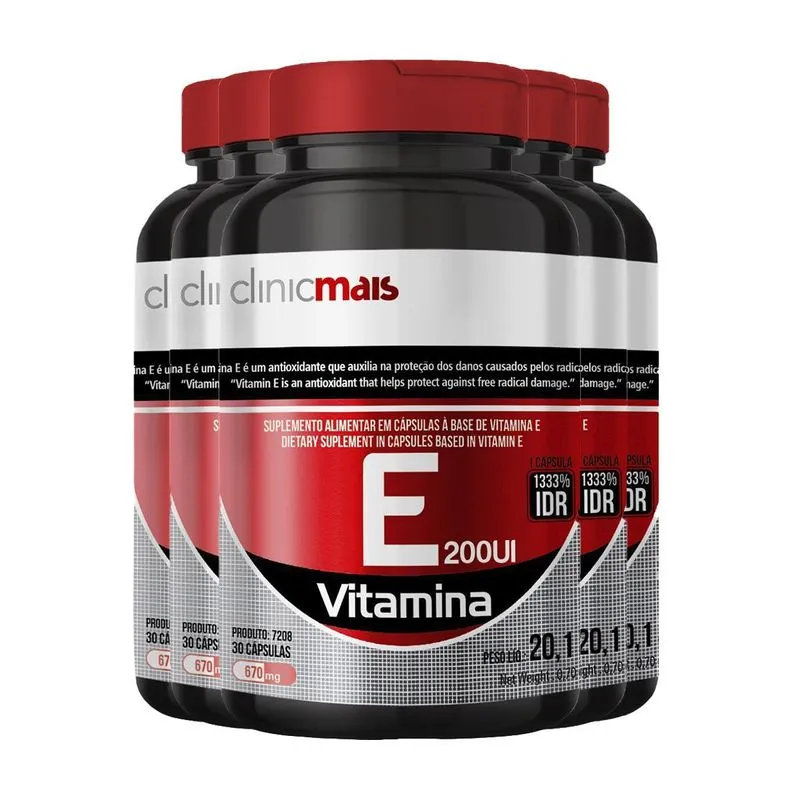 Kit 5 Vitamina E 200ui 670mg Clinicmais 30 Cápsulas