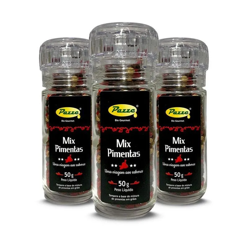 Kit 3 Mix De Pimentas Em Grão Moedor Pazze 50g