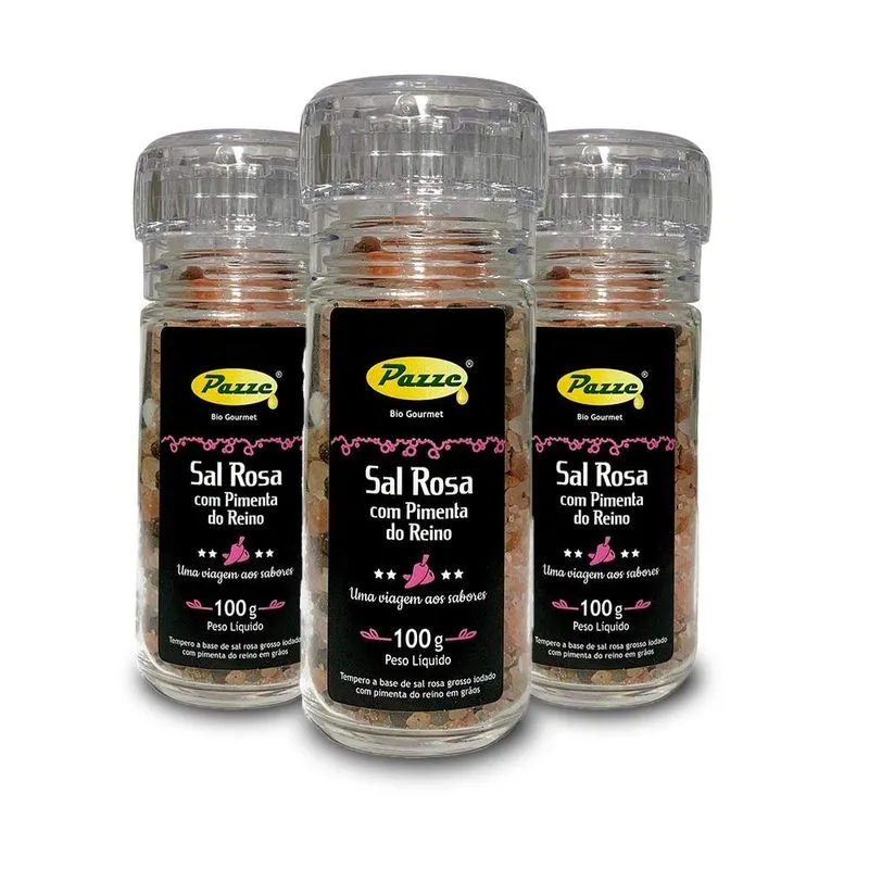 Kit 3 Sal Rosa Com Pimenta Do Reino Moedor Pazze 100g