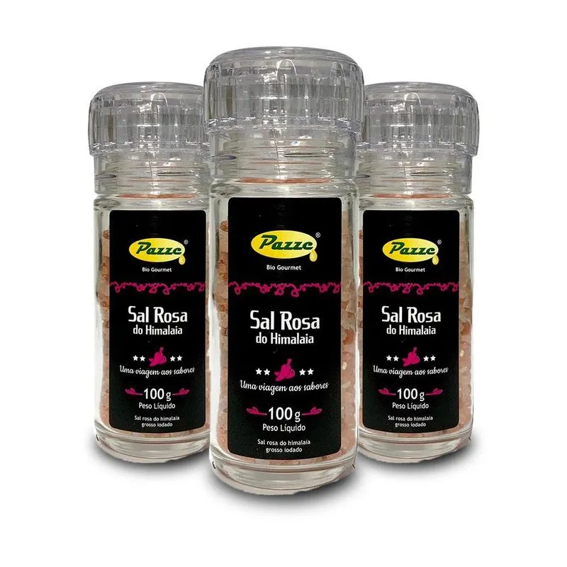 Kit 3 Sal Rosa Do Himalaia Moedor Pazze 100g