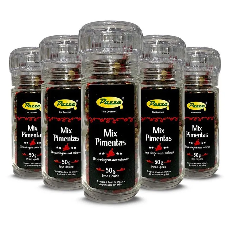 Kit 5 Mix De Pimentas Em Grão Moedor Pazze 50g