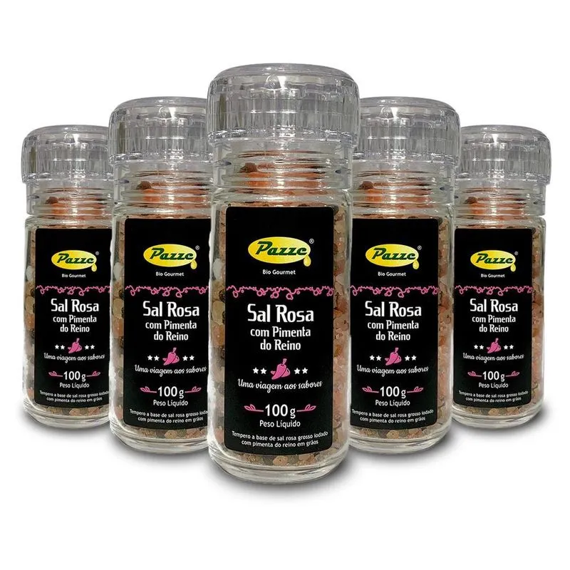 Kit 5 Sal Rosa Com Pimenta Do Reino Moedor Pazze 100g