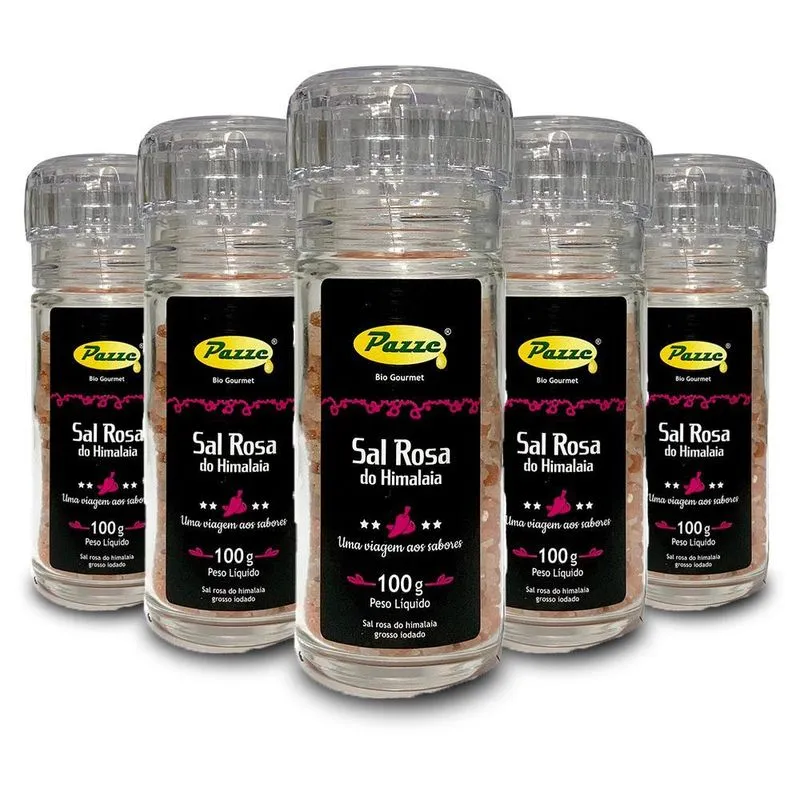 Kit 5 Sal Rosa Do Himalaia Moedor Pazze 100g