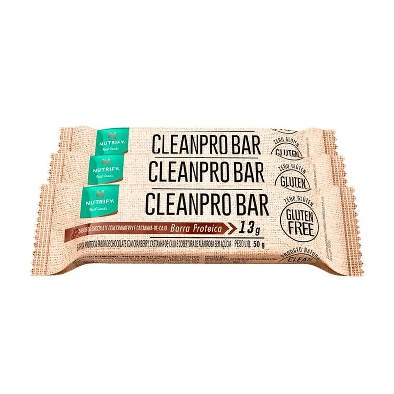 Kit 3 Cleanpro Nutrify Barra De Proteína Chocolate Und 50g