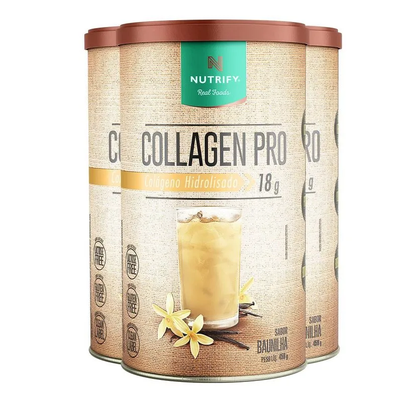 Kit 3 Colágeno Pro Hidrolisado Baunilha Nutrify 450g