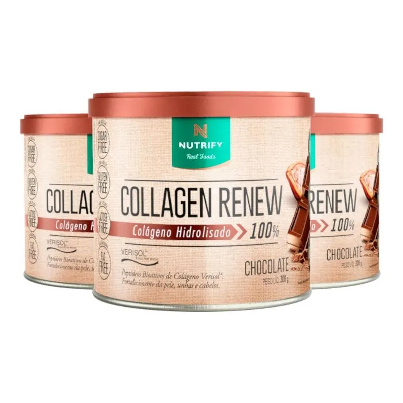 Kit 3 Colágeno Renew Hidrolisado Chocolate Nutrify 300g