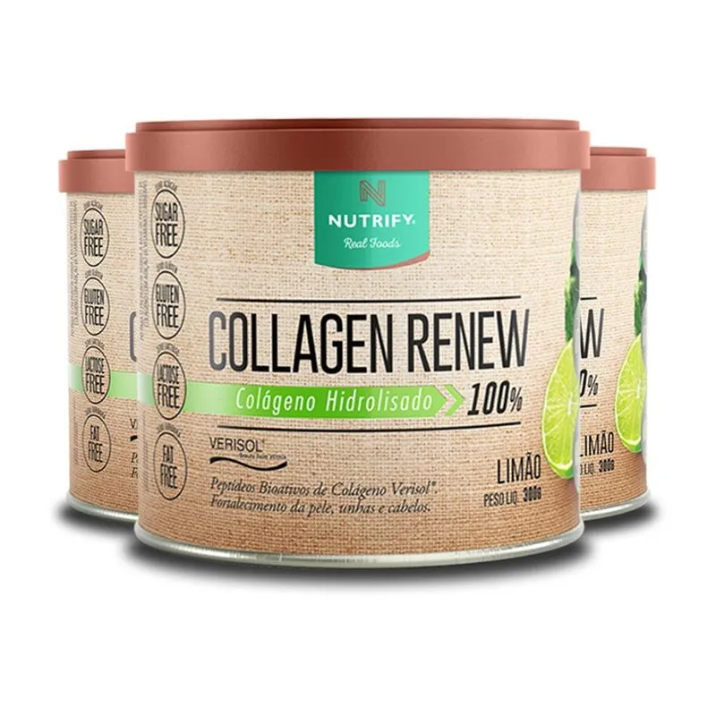 Kit 3 Collagen Renew Colágeno Hidrolisado Limão Nutrify 300g