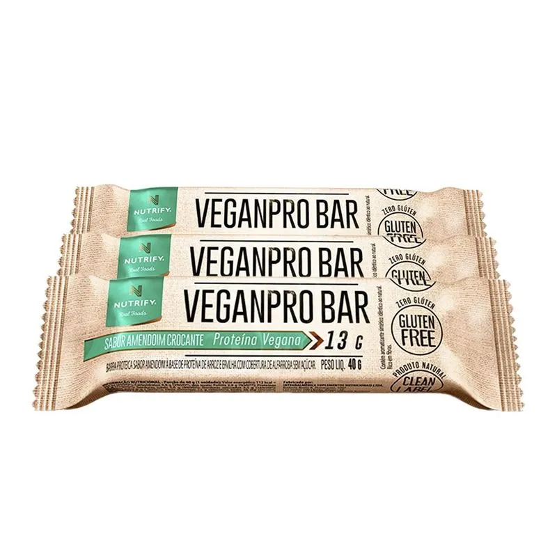 Kit 3 Veganpro Nutrify Barra De Proteína Vegana Amendoim Und