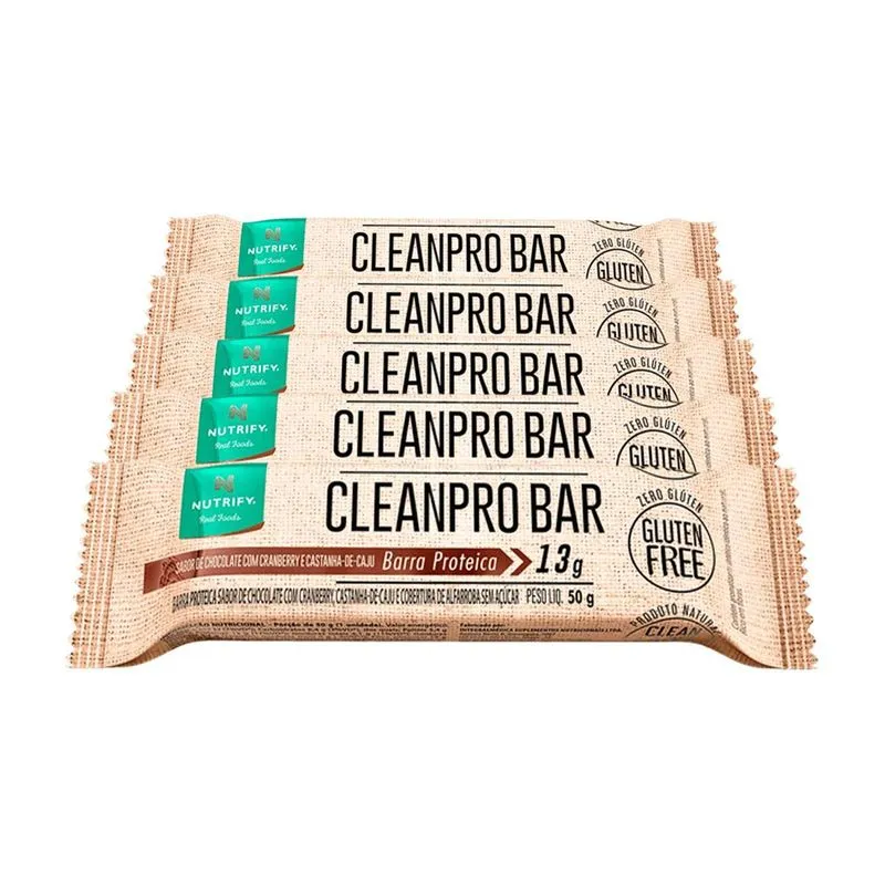 Kit 5 Cleanpro Nutrify Barra De Proteína Chocolate Und 50g