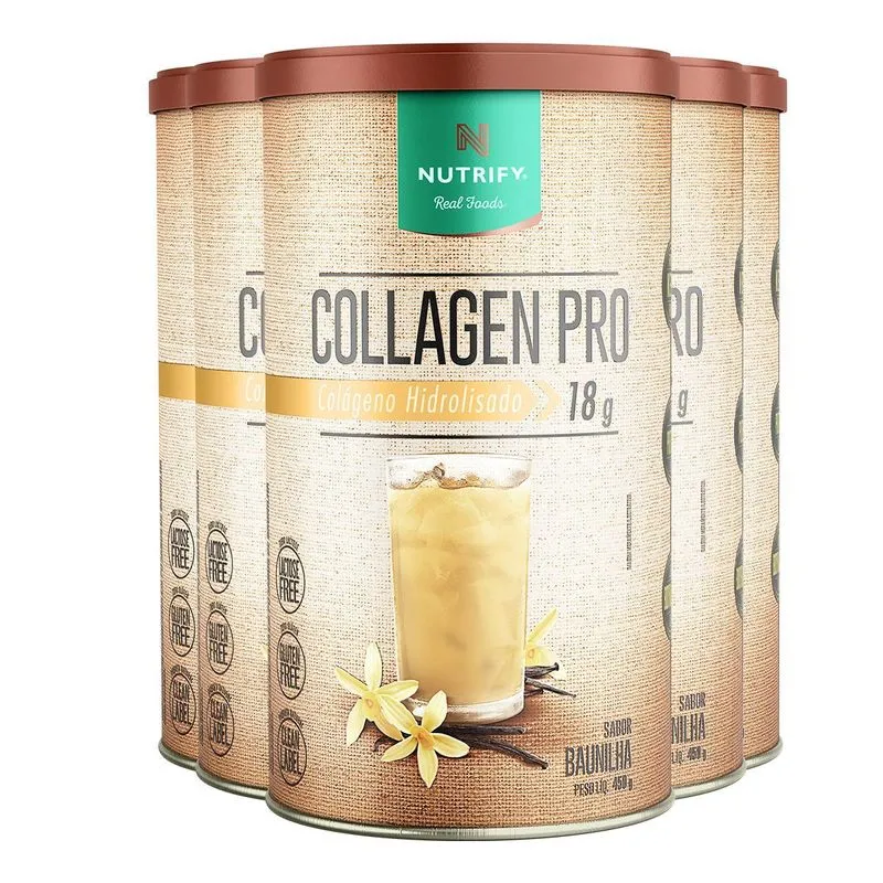 Kit 5 Colágeno Pro Hidrolisado Baunilha Nutrify 450g