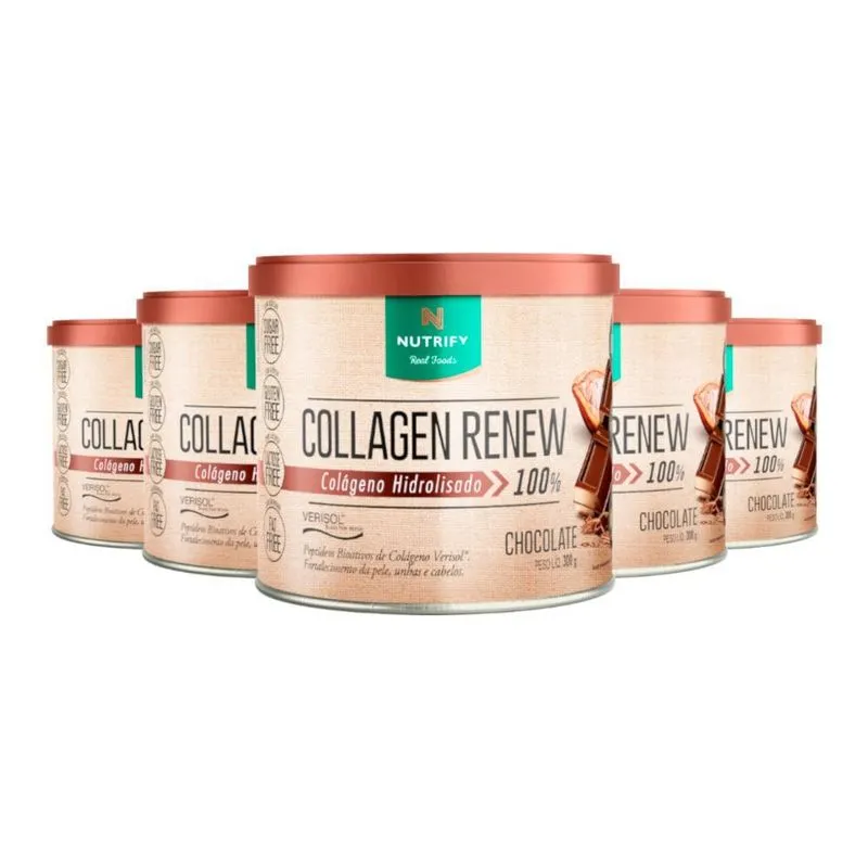 Kit 5 Colágeno Renew Hidrolisado Chocolate Nutrify 300g