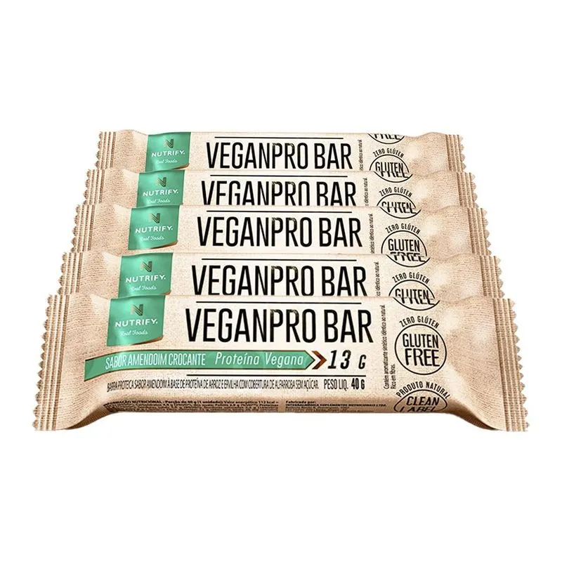 Kit 5 Veganpro Nutrify Barra De Proteína Vegana Amendoim Und