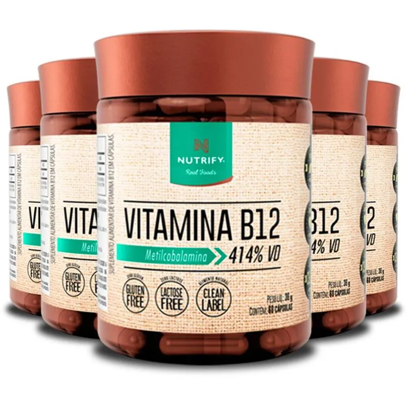 Kit 5 Vitamina B12 Metilcobalamina Nutrify 60 Cápsulas