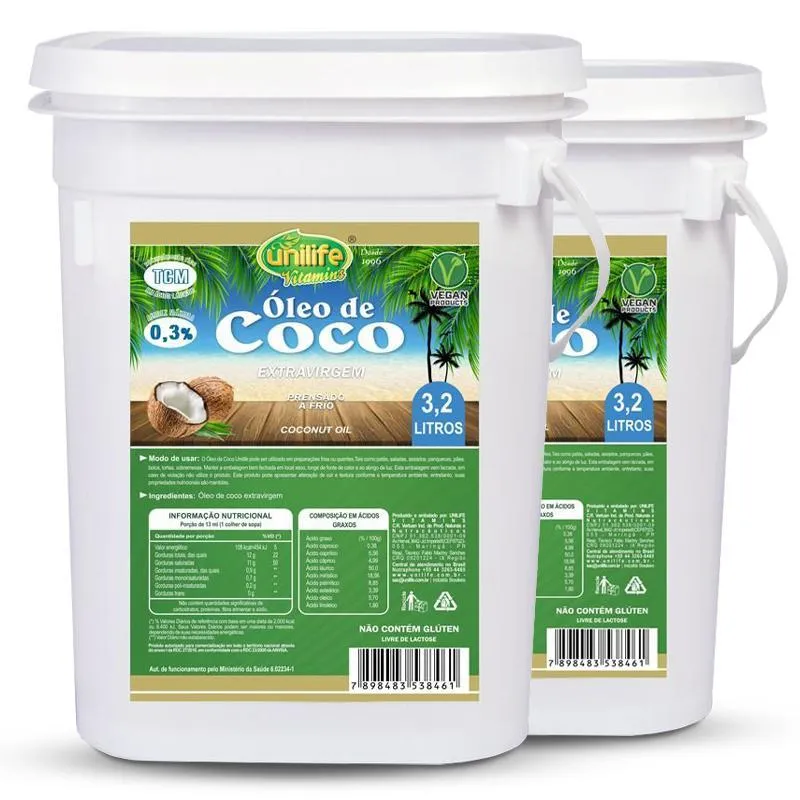 Kit 2 Óleo De Coco Extra Virgem Unilife 3,2 Litros
