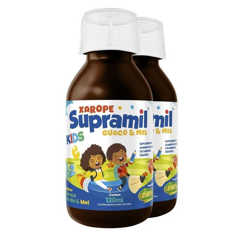 Kit2 Supramil Xarope Infantil Guaco Limão Mel Unilife 120 Ml