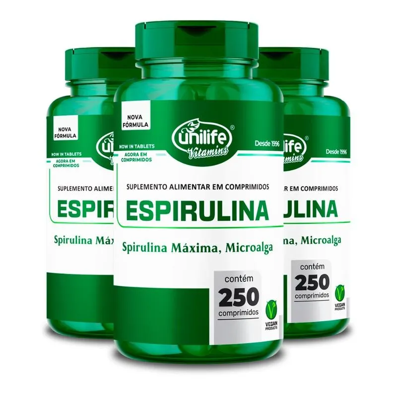 Kit 3 Espirulina Unilife 250 Comprimidos 1000mg