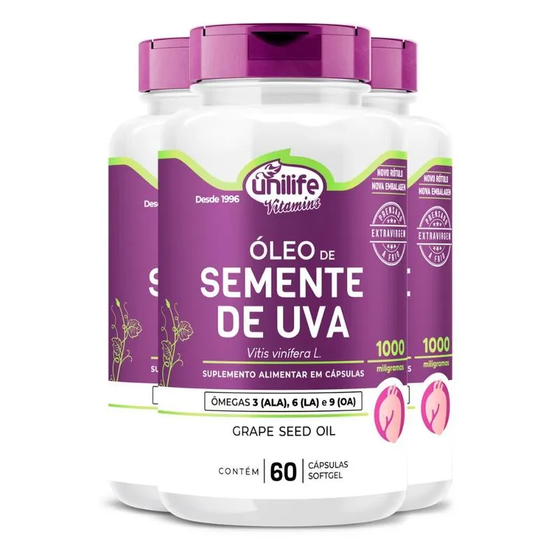 Kit 3 Óleo de Semente de Uva 1000mg Unilife 60 Cápsulas