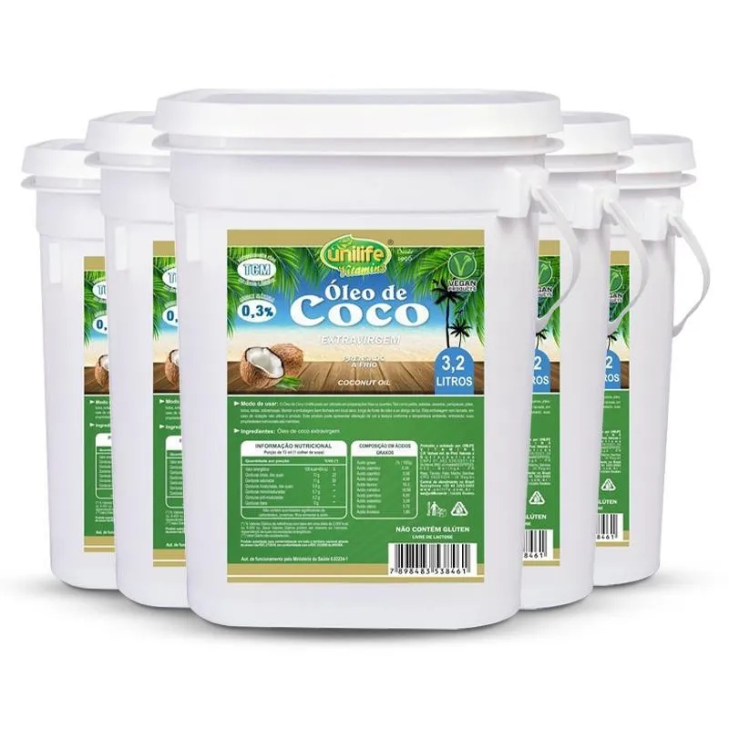 Kit 5 Óleo De Coco Extra Virgem Unilife 3,2 Litros