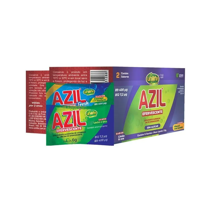 Kit 2 Azil Efervescente Unilife Abacaxi Hortelã Limão Uva 6u