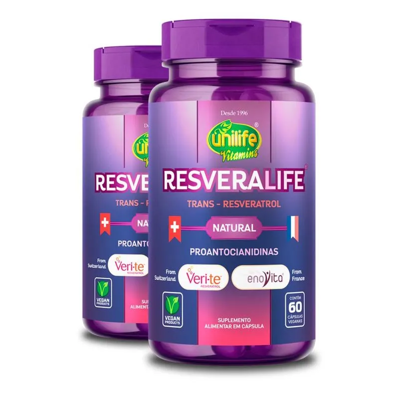 Kit 2 Trans Resveratrol Resveralife Unilife 60 Cápsulas