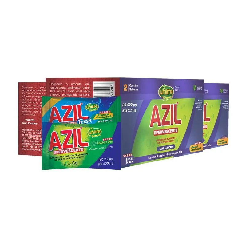 Kit 3 Azil Efervescente Unilife Abacaxi Hortelã Limão Uva 6u