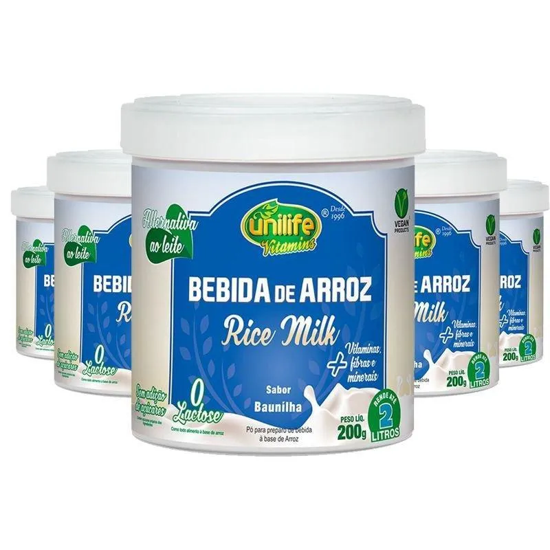 Kit 5 Bebida De Arroz Sem Lactose Vegan Unilife 200g