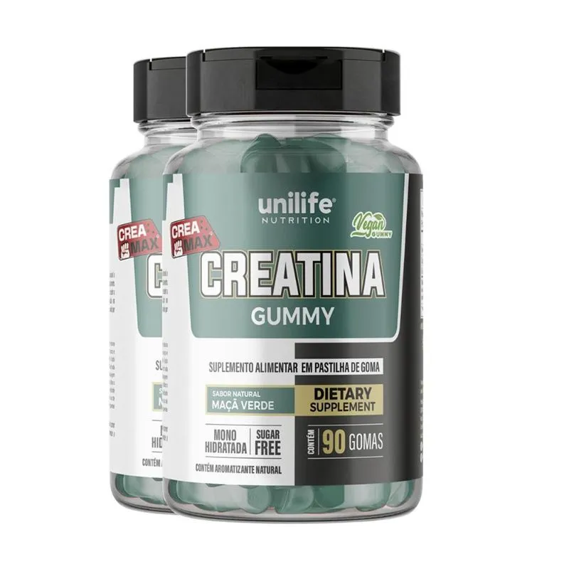 Kit 2 Creatina Gummy Unilife Maça Verde 90 Gomas