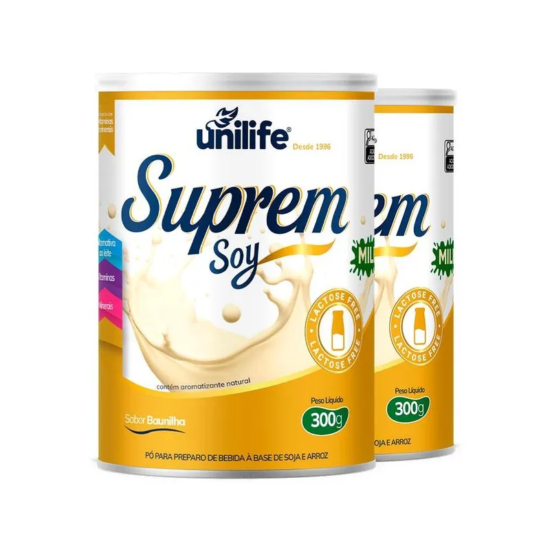 Kit 2 Suprem Soy Unilife Bebida de Soja Sabor Baunilha 300g