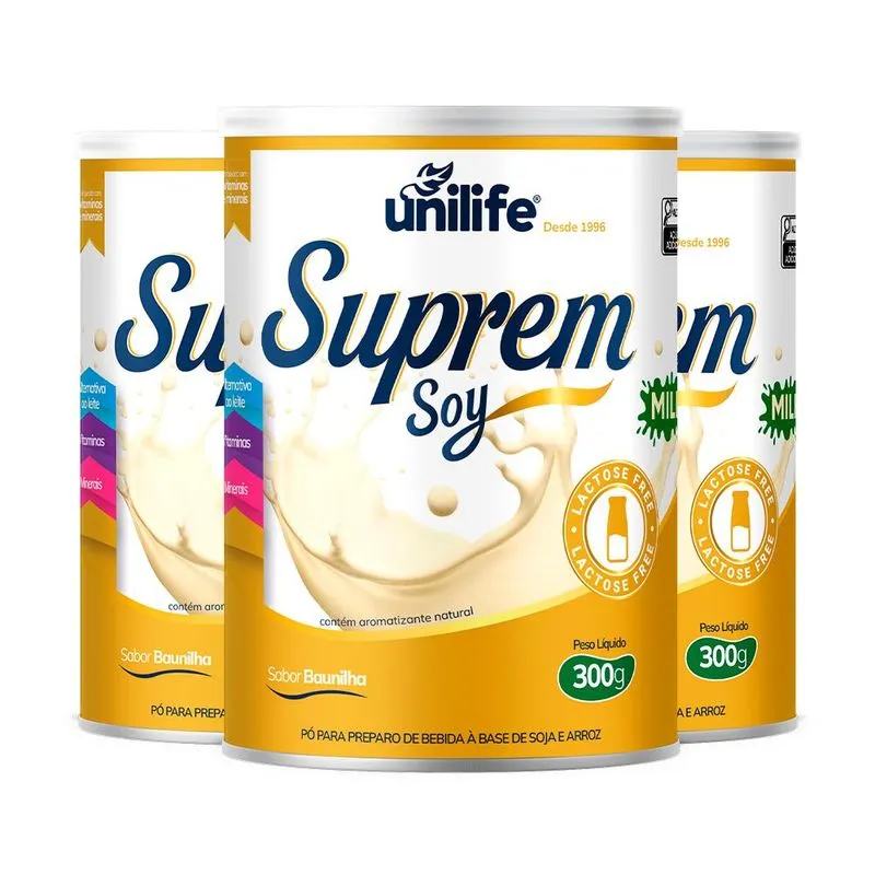Kit 3 Suprem Soy Unilife Bebida de Soja Sabor Baunilha 300g