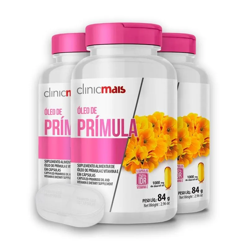 Kit 3 Óleo Prímula 1000mg 60 Cáps + Porta Cápsulas