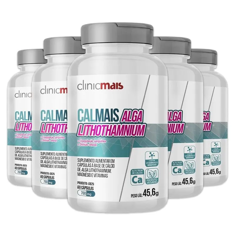 Kit 5 Calmais Alga Lithothamnium Clinicmais 60 Cápsulas