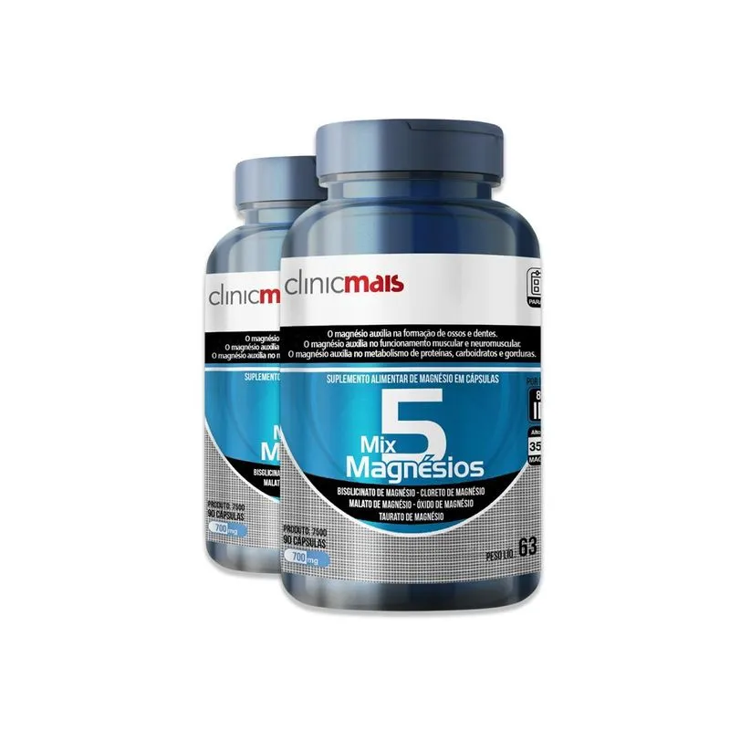 Kit 2 Mix 5 Magnésio Clinicmais 90 Cápsulas
