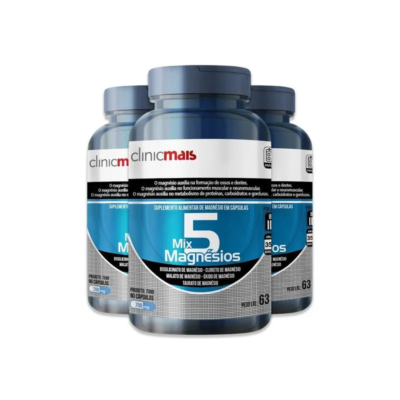 Kit 3 Mix 5 Magnésio Clinicmais 90 Cápsulas