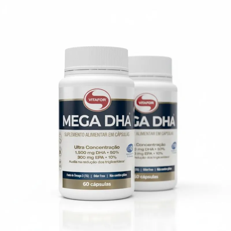 KIT 2 Mega DHA 1500mg Ômega 3 Vitafor 60 Cápsulas
