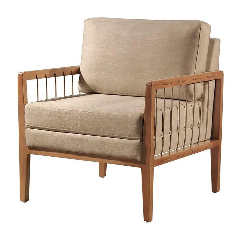 Poltrona Decorativa Gael Madeira Maciça Linho Bege