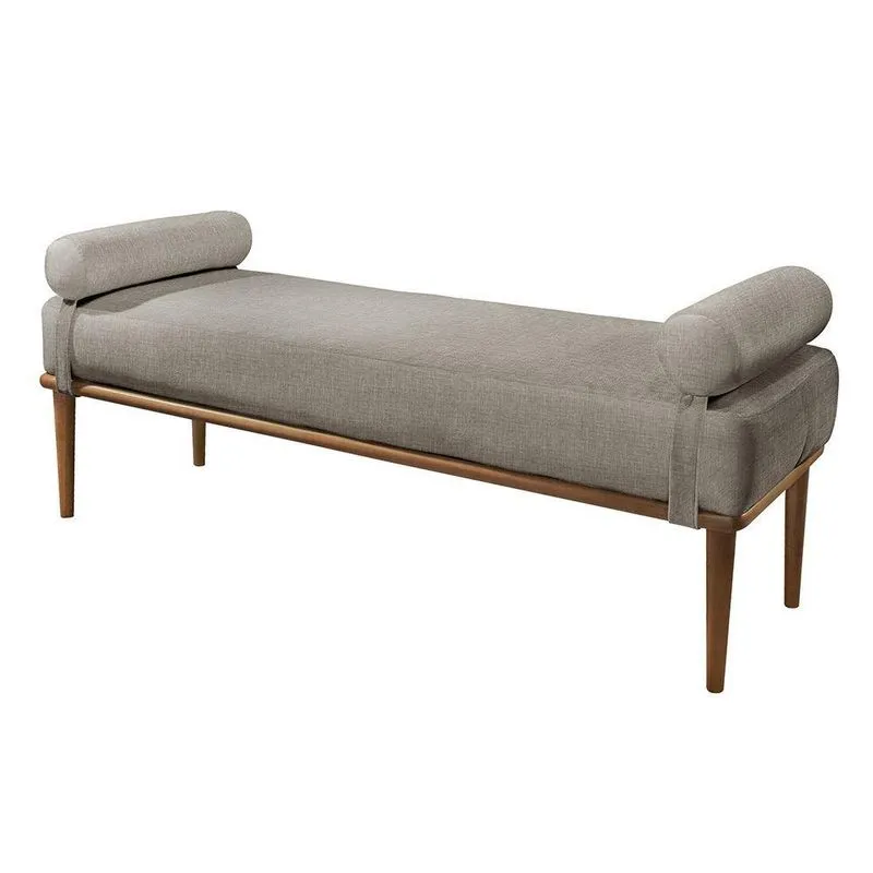 Recamier Puff Berlim Luxo Madeira Maciça Linho Cinza