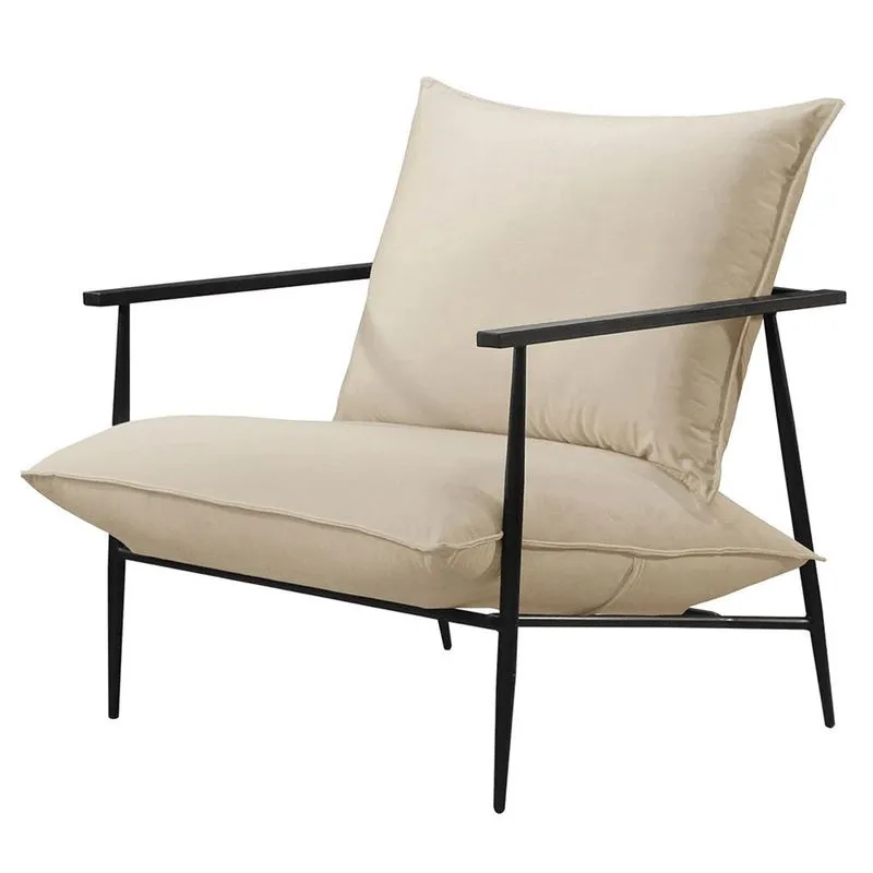 Poltrona Agatha Luxo Metal Industrial Veludo Bege Claro