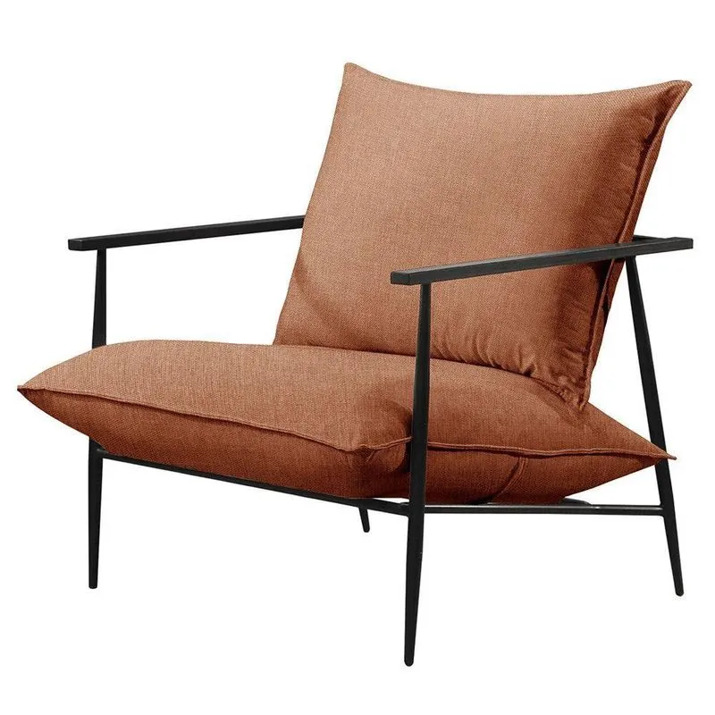 Poltrona Agatha Luxo Metal Industrial Linho Terracota
