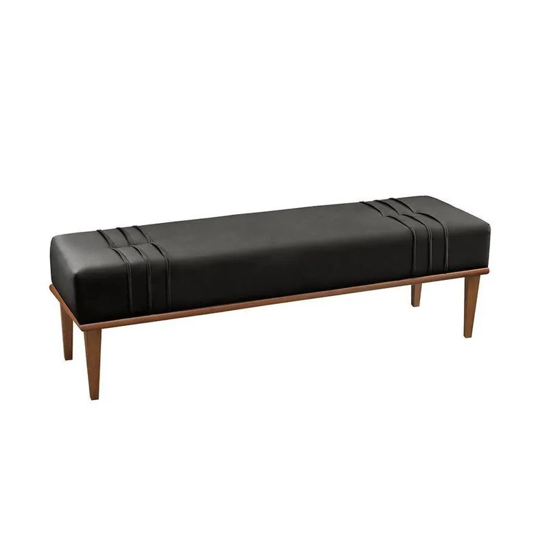 Recamier Puff Maya Luxo Madeira Maciça Corino Off White
