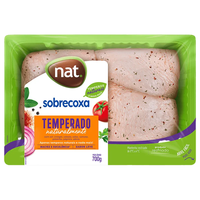 Sobrecoxa de Frango Nat Temperada Resfriada Bandeja 700g